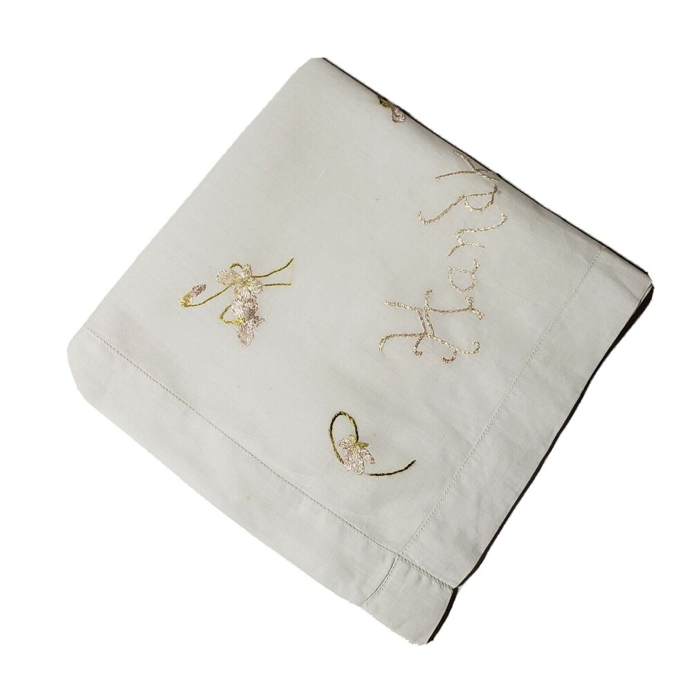 VTG HANDKERCHIEF GOLD FLOWERS EMBROIDERED POCKET SCARF BRIDAL WEDDING HANKIE